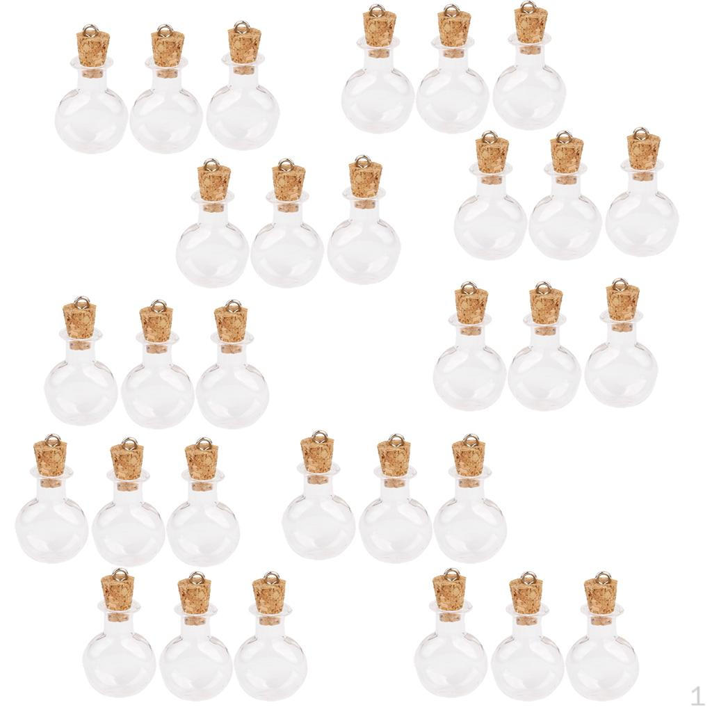 

30Pcs Small Round Flat Cork Message Glass Bottles Vials Pendant Wedding