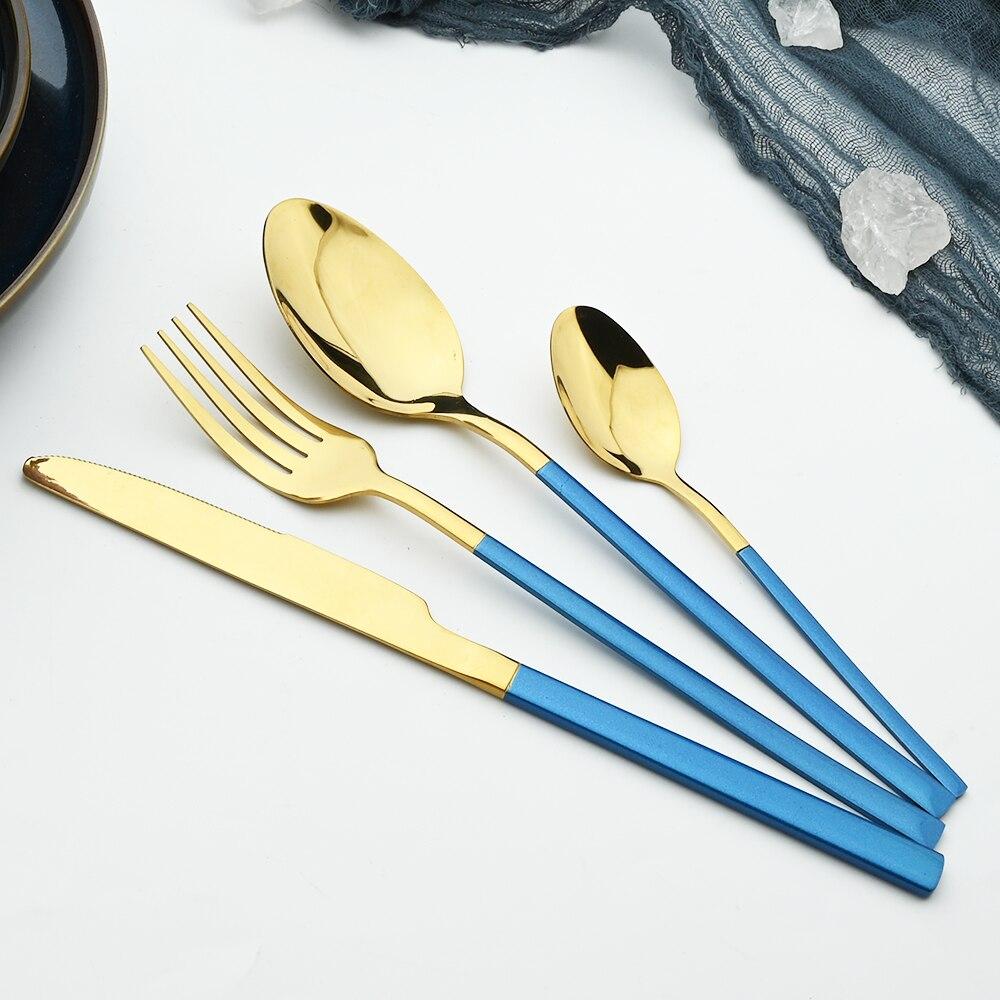 32Pcs Black Gold Cutlery Set Knife Forks Coffee Spoons Dinnerware Set Stainless Steel Tableware Western Kitchen Silverware Set