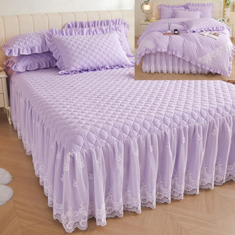 Colcha de renda estilo princesa, quatro estações, peça única, grossa, acolchoada, lavável, antiderrapante