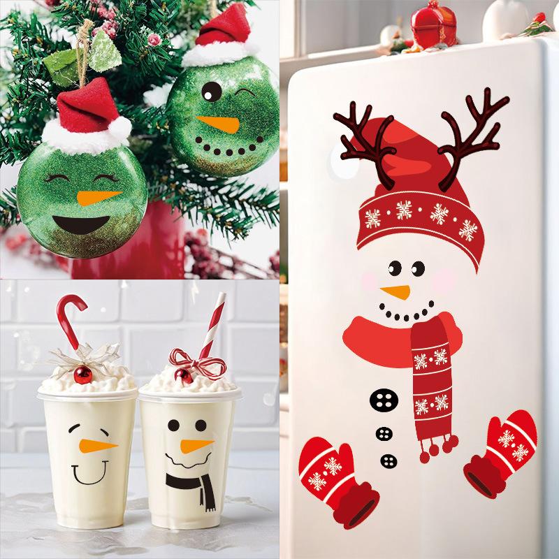 Christmas Snowman Emoji Sticker Gift Decoration Sticker Self-adhesive Cartoon Funny Snowman Refrigerator Sticker Window Sticker