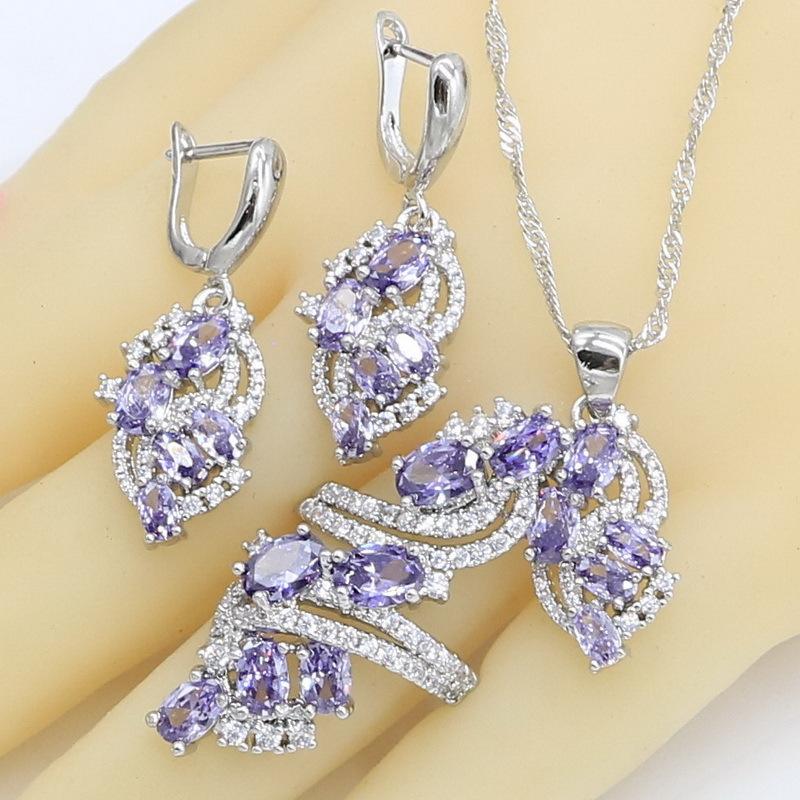 Red Garnet Cubic Zirconia Earrings Pendant Necklace Ring Set