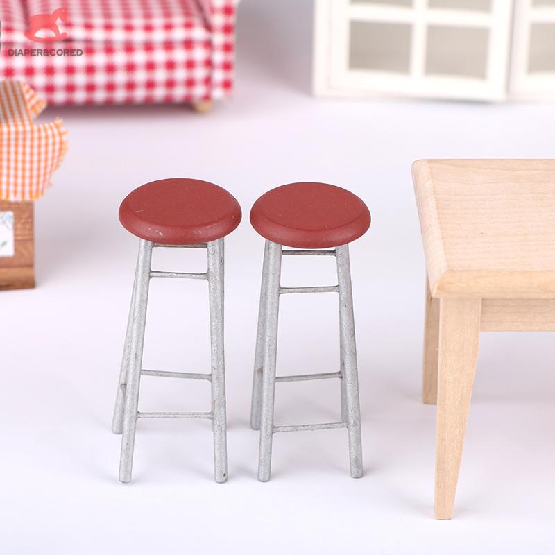 1Pcs Dollhouse Miniature Bar Stool Chair High Stool Doll House Mini Round Stool Pocket Stool Model Furniture Decor Kid Toy