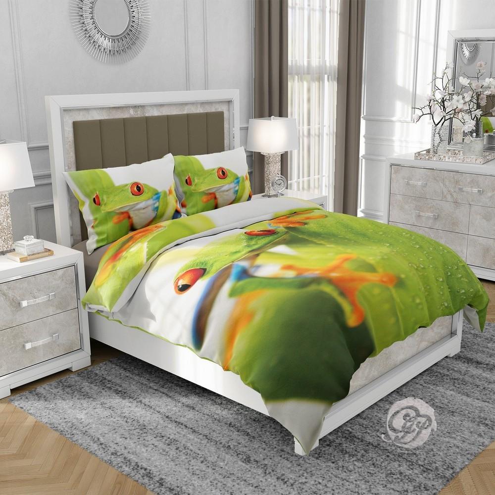 3D cotton satin bedding 160x200cm GREEN FROG