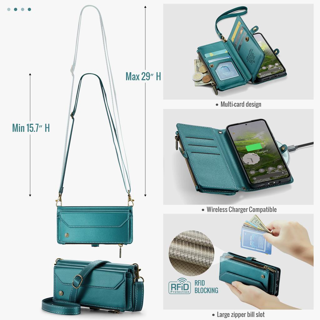 For Google Pixel 10 Pro/10/9 Pro/9 Leather Case CASEME C36 Zipper Multiple Card Slots Phone Cover with Straps