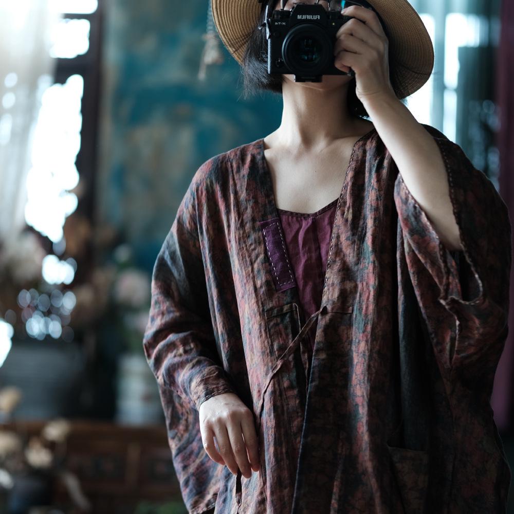 Dream Jiangnan Ethnic Style Loose Fit Ramie Sun Protection Shirt Robe