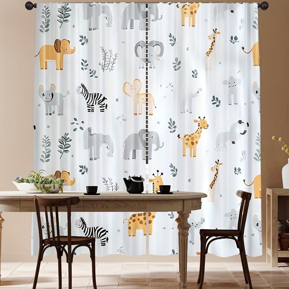 2PCS Digital Printed Curtains, Cute Cartoon Animals Kids Nursery Pattern, Window Drapes for Living Room Bedroom Home Decoration