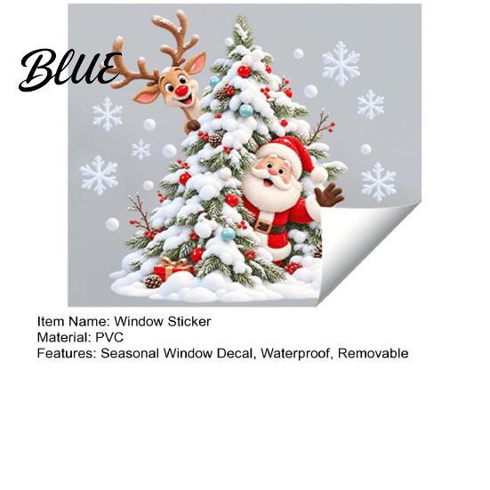 Reusable Electrostatic Window Film Xmas Tree Santa Sticker, Static Cling Snowy Elk Christmas Decals for Home Decal, Removable Waterproof PVC
