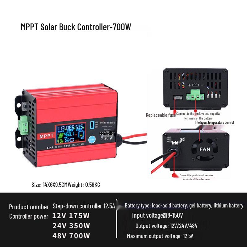 Universal MPPT Solar Charge Controller for Lead-Acid/Lithium Batteries, 12V/24V/48V, 12.5A-100A Photovoltaic Charger