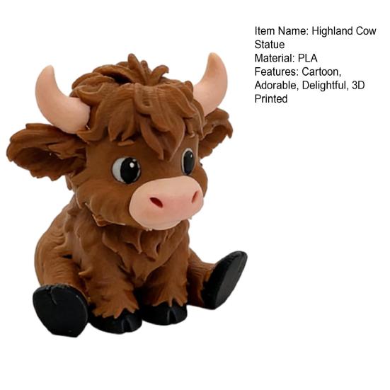 Mini Niedliche Hochlandrind Figur 3D Gedruckt Cartoon Sitzendes Rind Statue Sammler Tier Ornament für Zuhause Büro Schreibtisch Regal Dekor