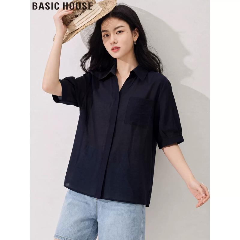 Basic House Women s Short Sleeve Ice Silk Sun Protection Shirt L