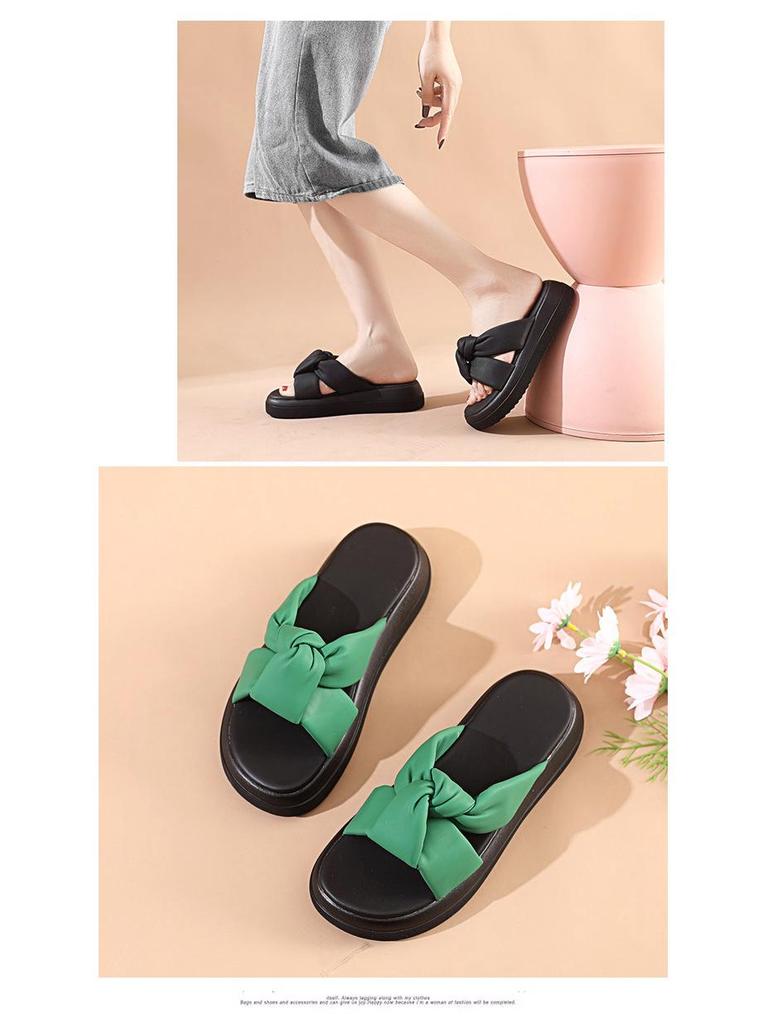Bezaubernde grüne Damenpantoffeln mit dicker Sohle: Sommer 2025 Weiche Flache Sohlen, Perfekt für Kleider
