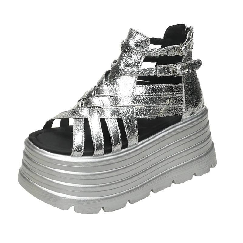 Móda 8CM Návrhářské Dámské Letní Kožené Sandály Otevřená Špička Platforma Klínky Tenisky Nové Dámské Ležérní Boty Plážové Sandálias Das Mulheres