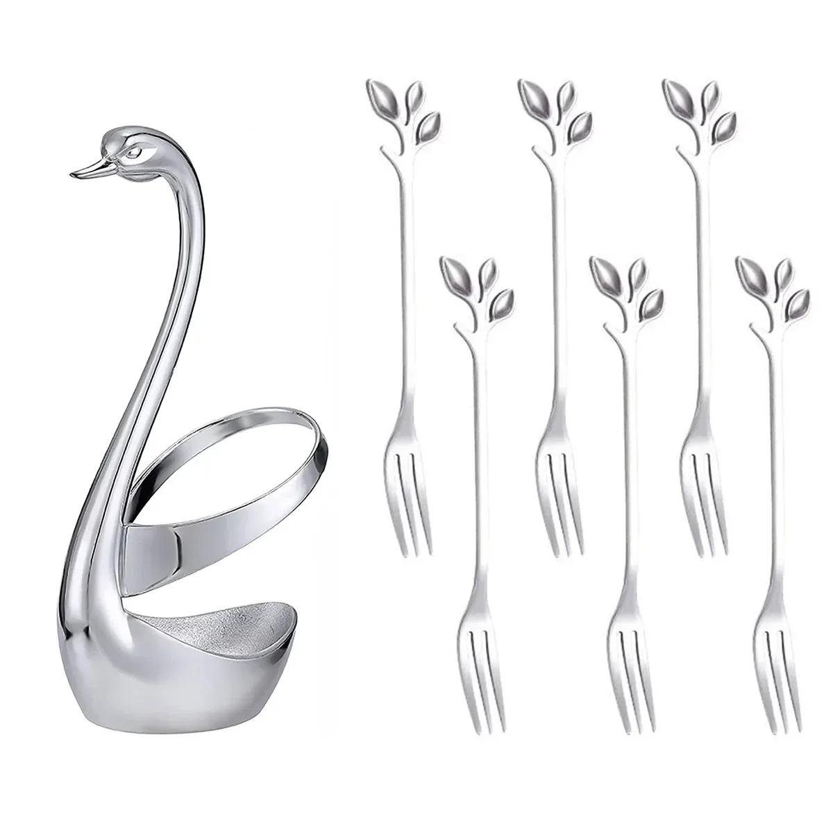 Suport pentru Tacâmuri Lebădă Europeană Bază din Oțel Inoxidabil pentru Lingură și Furculiță Suport Elegant pentru Ustensile Decor pentru Casă și Organizare Bucătărie