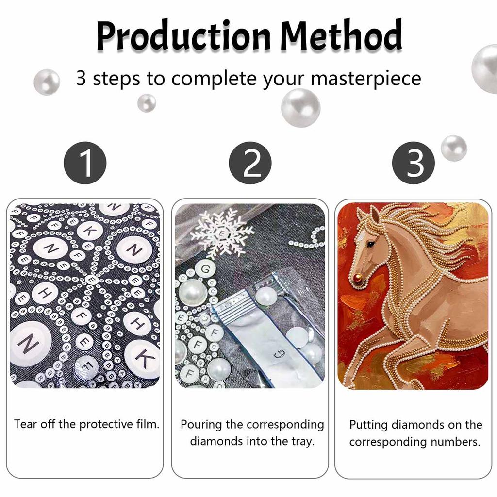 Majestic Horse Pearl Kit 5D DIY Round Rhinestone Art Craft for Adults Home Wall Decoration Beginner Friendly Frameless