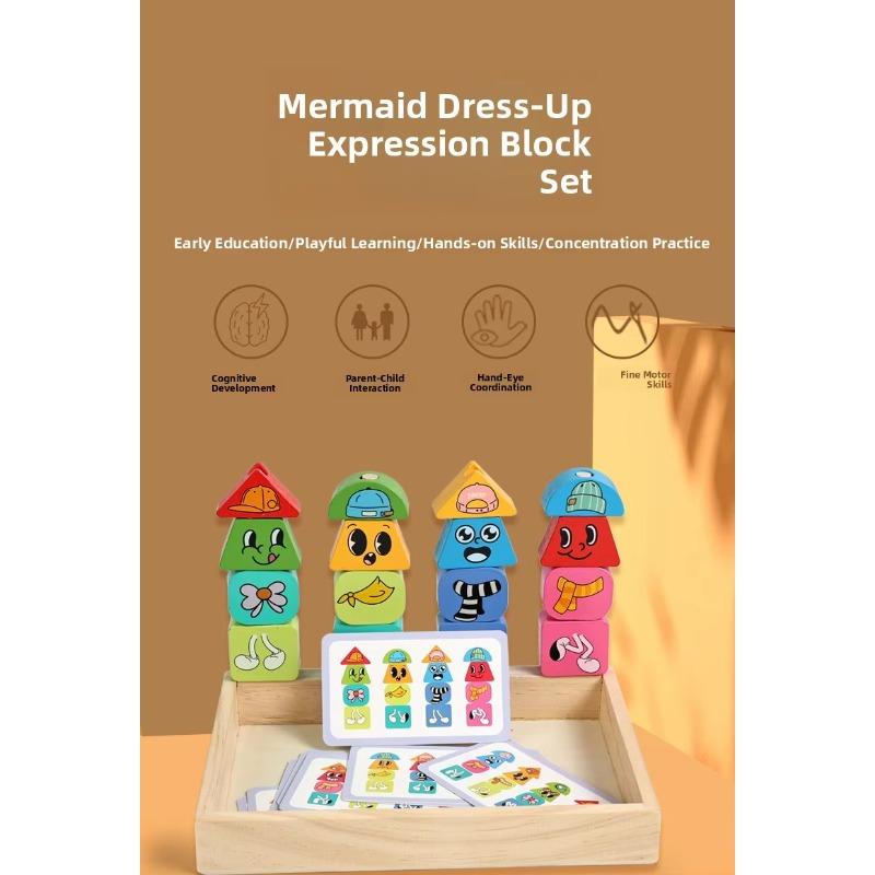 Montessori Wooden Animal Stacking & Dress Up Blocks Children's Early Education Change Clothes Dressing Game Colorful Puzzle