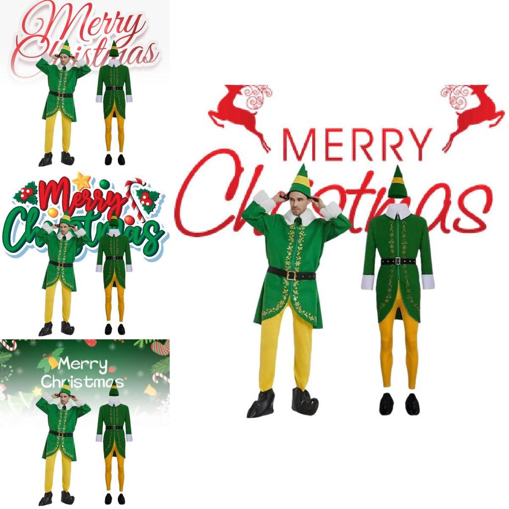 Unisex Christmas Elf Costume Set For Adults Soft Polyester And Camel Wool Fabric