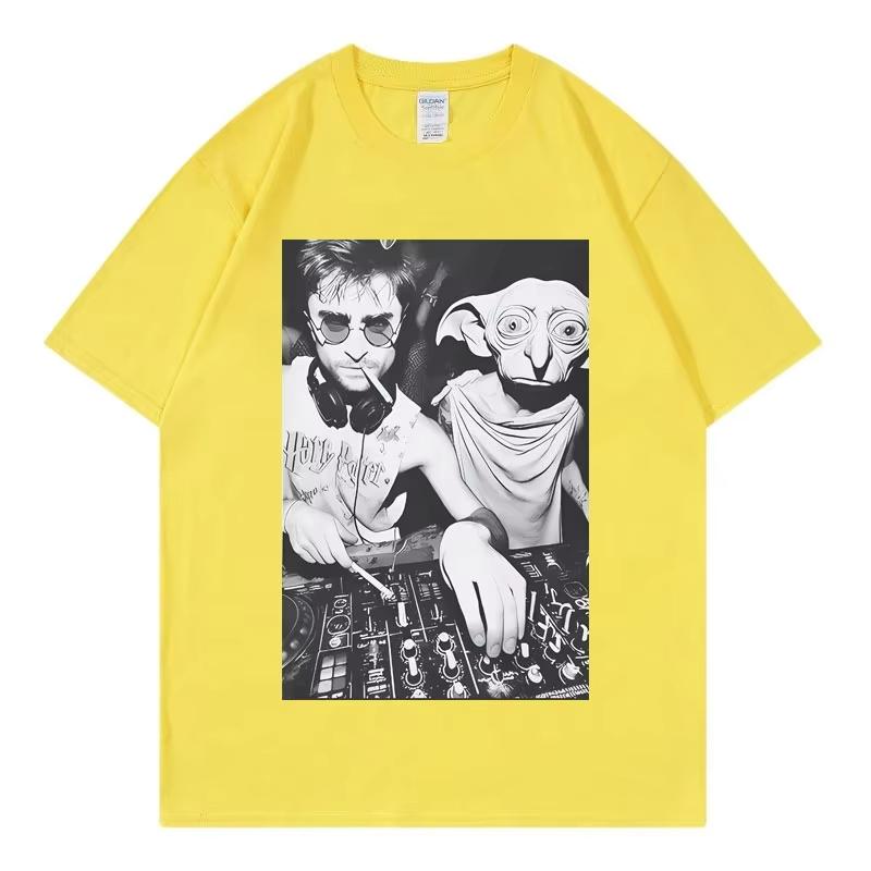 Funny With Dobby The House Elf DJ Smoking Meme T Shirt Gothic Vintage Short Sleeve T-shirt Unisex Casual Loose T-shirts