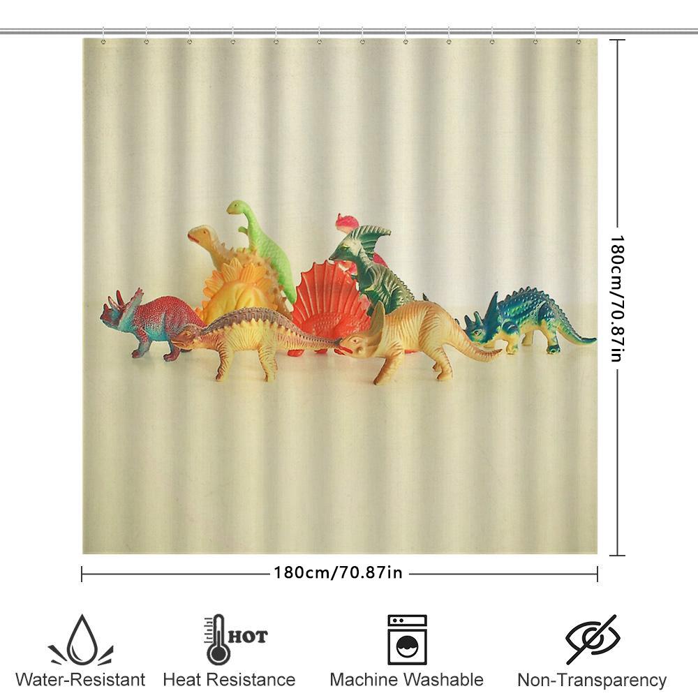 Dinosaur Shower Curtain Set Waterproof Forest Animals Kids Bathroom Decor Vintage Nature Backdrop Jungle Themed Washable Fabric