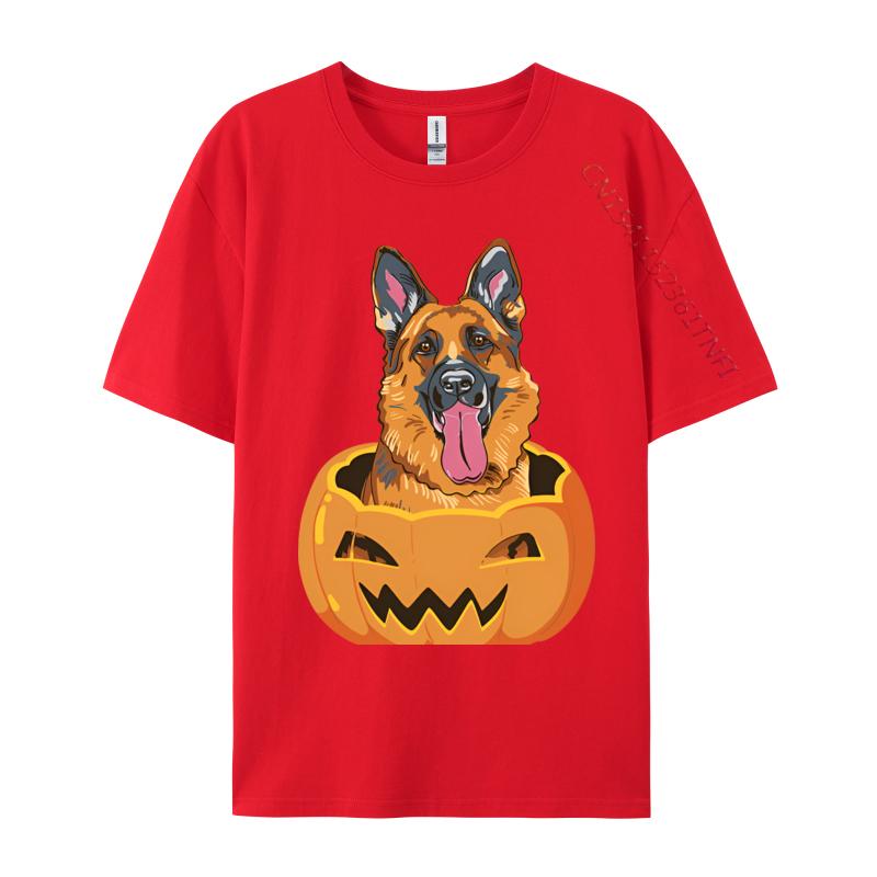 Cute Student Top Tshirts German Shepherd On Pumpkin Lazy Hallo Tshirt Black Europe Tops T Shirt Cotton Street