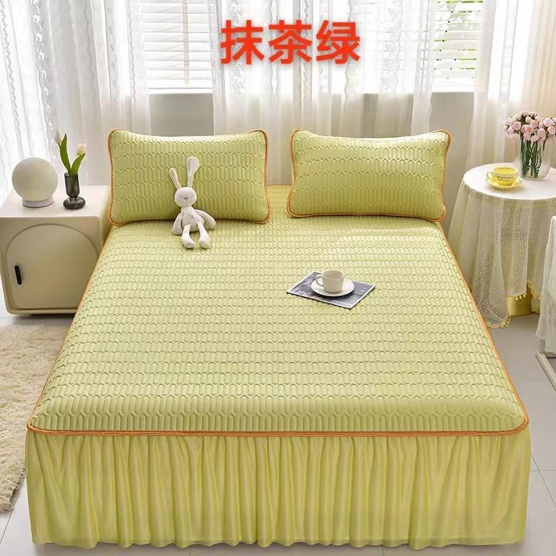 Sommer Kühlende Bettmatratzenbezug Weich Kühlendes Spannbettlaken Matratzenschoner Bezug Tagesdecke Bettrock Kissenbezug 3-teiliges Set