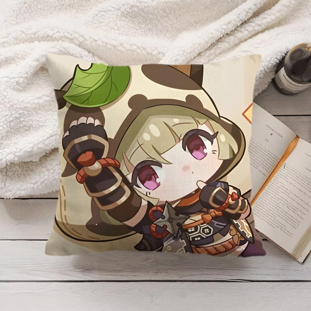 Sayu Genshin Impact Cute Cushion Cover Silky Short Plush Invisible Zipper Dustproof Sofa Pillow Case For Home Decor