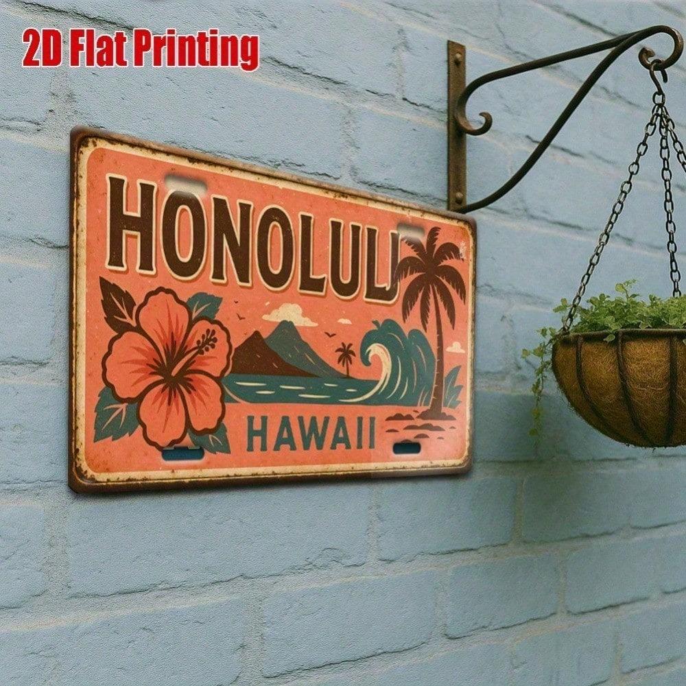 Honolulu Hawaii Strand Vintage Metallschild 11,8x5,9 Zoll Retro Blechwandkunst für Bar Heimdekoration