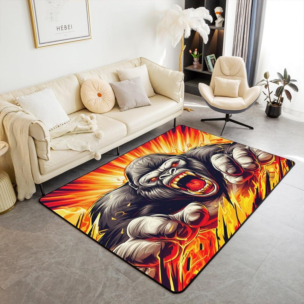 Japanese Samurai Cat Print Area Rug, Red Sun & Ancient City Design Non-Slip Floor Mat for Living Room Bedroom Home Decor Carpet