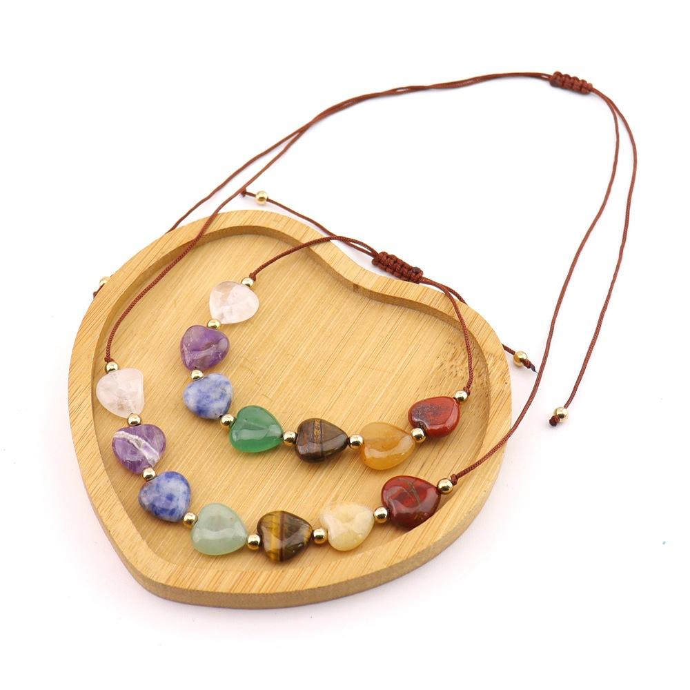 Natural Crystal Necklace Colorful Love Crystal Hand-Woven Necklace Bracelet Peach Heart Pendant N739