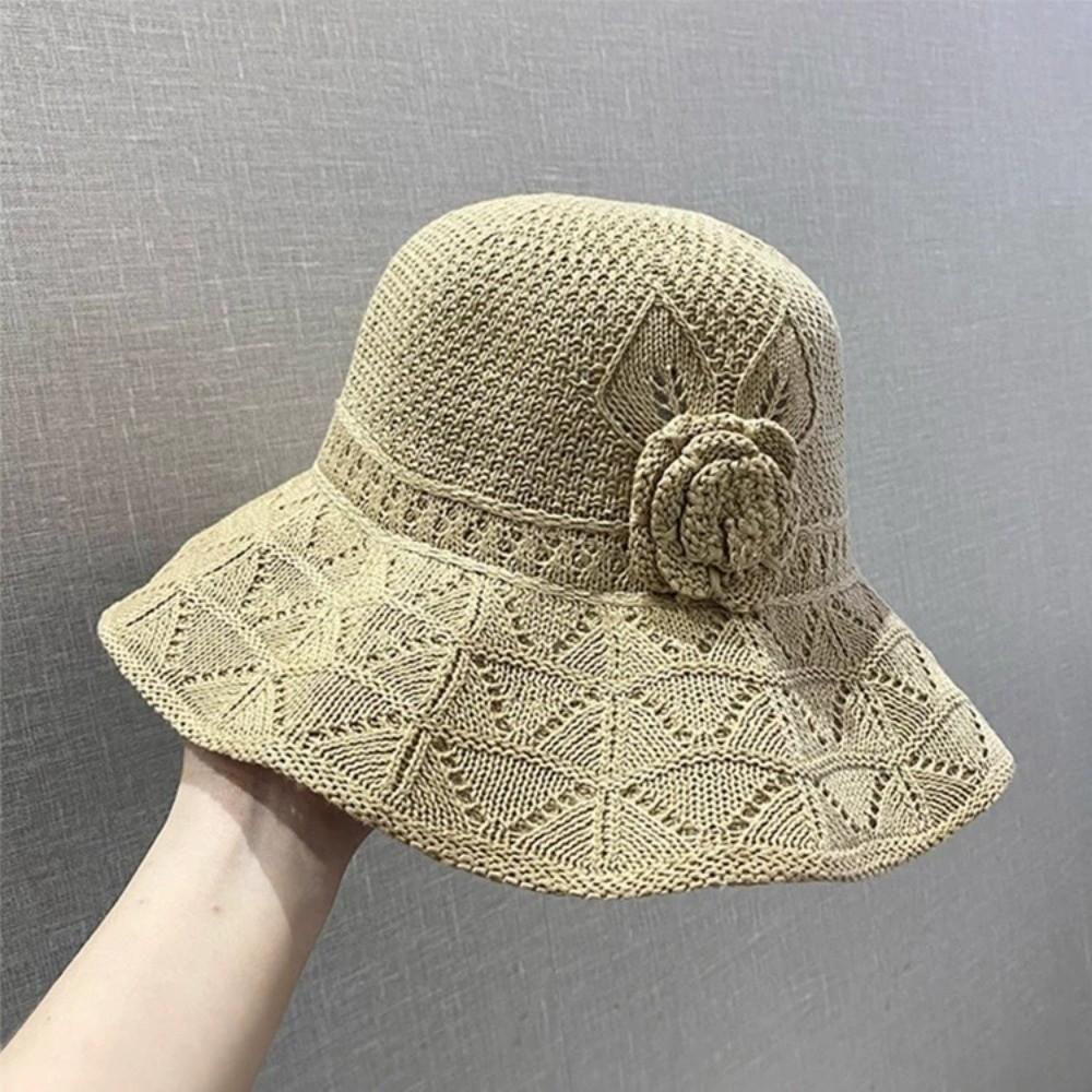 Big Brim Straw Sun Hat French Style Sun Protection Cap Sunscreen Knitted Bucket Hat  Girls