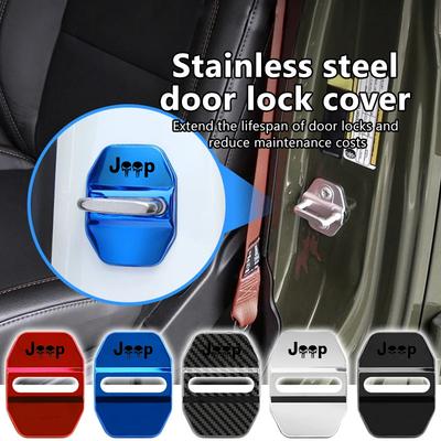 AJW7   4pcs Zinc Alloy Car Door Lock Buckle Cover Protective Covers For Grand Cherokee Wrangler JK Renegade Gladiator Compass