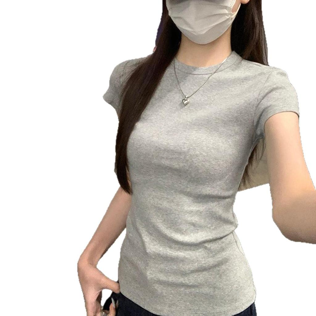 T-shirt da Donna Grigia in Cotone di Alta Qualità, Vestibilità Slim, Manica Corta, Girocollo, Estate 2026