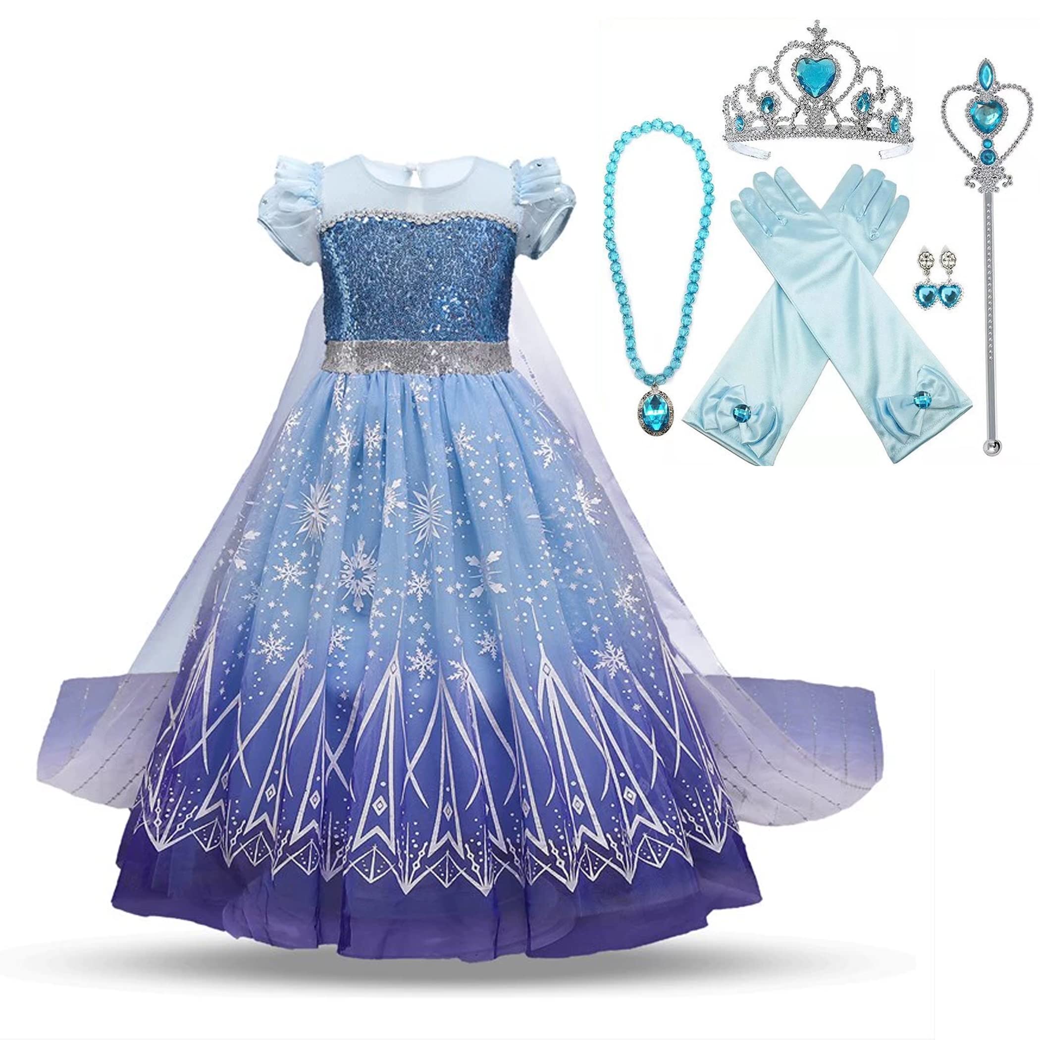 

Косплей Принцесса Одежда Платье Детское Платье Принцессы Эльзы Роскошный Набор Костюм для Детей Подарок на День Рождения Ожерелье Корона Перчатки Вечеринка Тиара Волшебная Палочка синий