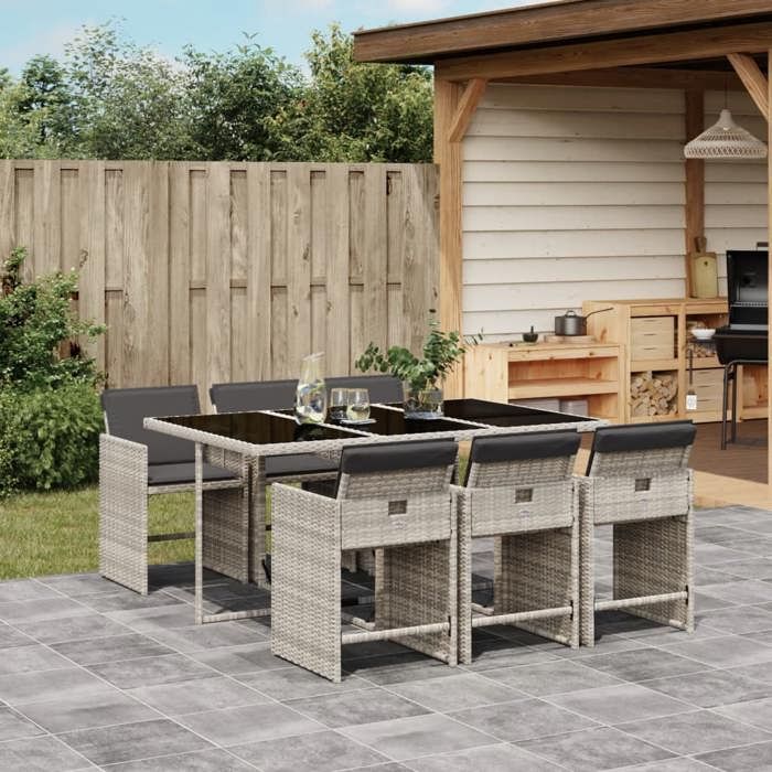 VidaXL Ensemble à Manger de Jardin avec Coussins 7 pcs, Table et Chaise de Terrasse, Meubles de Patio, Mobilier d'Extérieur, 3211091
