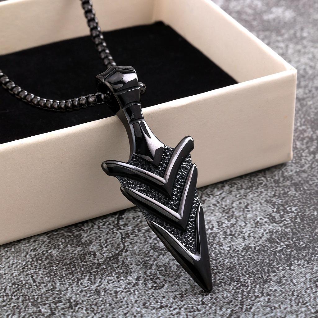 Vintage Stainless Steel Double Sided Arrow 3D Polished Pendant Necklace Unisex
