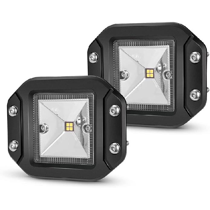 BUNKER INDUST Flush Mount LED Pods Light, 2Pcs 5 Inch Spot Flood Combo Beam 4800LM Triple Row Driving Off Road Light Bar Waterproof Led Work Light Flood Beam