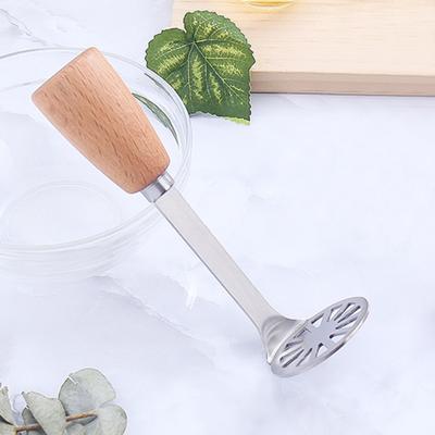 Stainless Steel Potato Masher Wood Long Handle Food Grade Multifunctional Manual Carrot Vegetable Food Mashing Tool Kitchen Gadgets