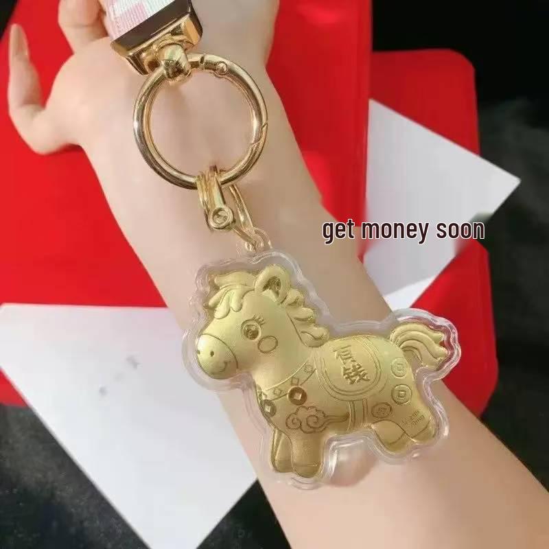 Year of the Horse 999 Pure Gold Keychain & Phone Lanyard Pendant for Girlfriend Gift