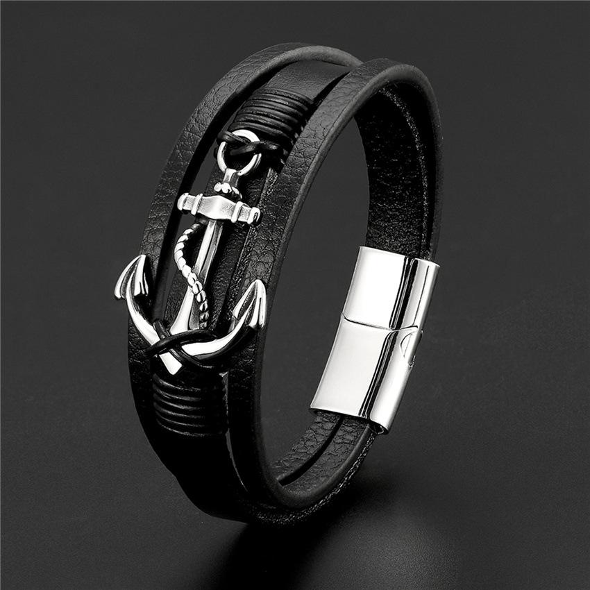 2026 Bootsanker Armband Europäisches und Amerikanisches Geflochtenes Lederarmband, Mehrschichtiges Lederarmband Armband