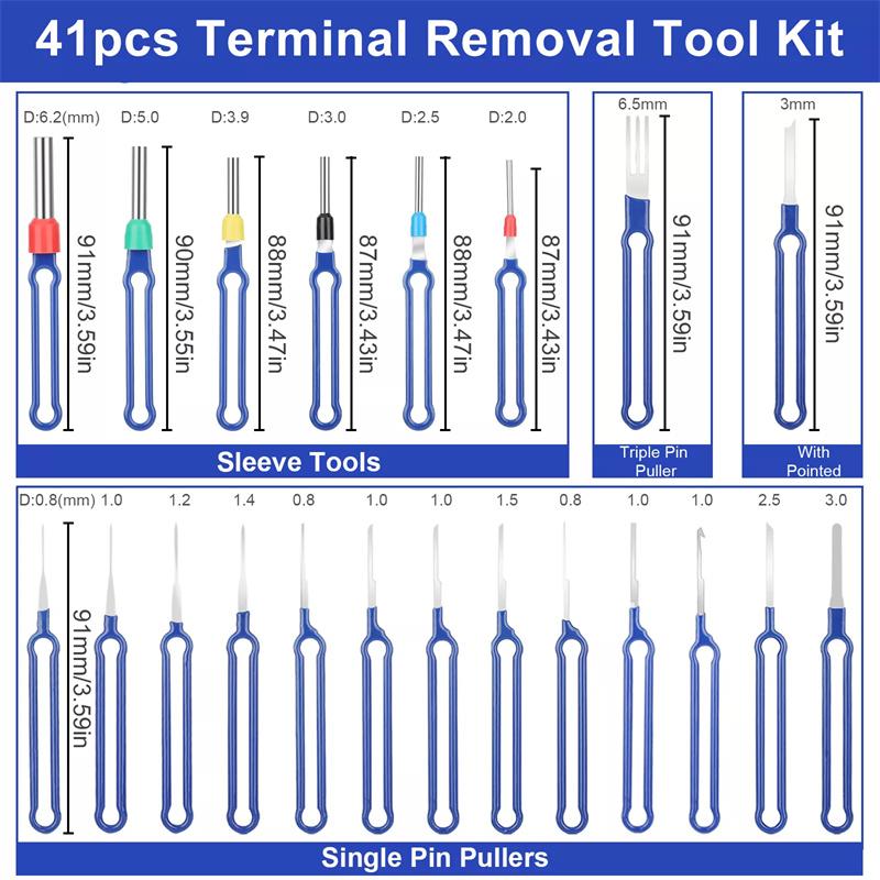 41 szt. Kompleksowy Zestaw Narzędzi do Wyjmowania Terminali Elektrycznych Samochodowych, Wyciągacz do Pinów Złącza, Narzędzie do Zwalniania i Wyciągania do Napraw Samochodowych