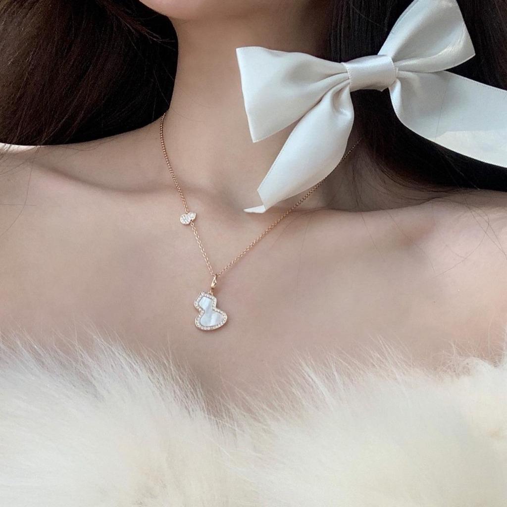 Elegant Gourd Necklace: 925 Sterling Silver with 18K Rose Gold, White Mother-of-Pearl, and Red Chalcedony Pendant