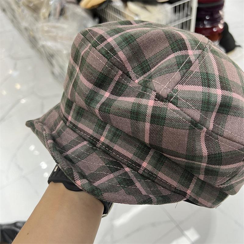New retro polished plaid soft brim cap women's literary small fresh beret pastoral newsboy hat