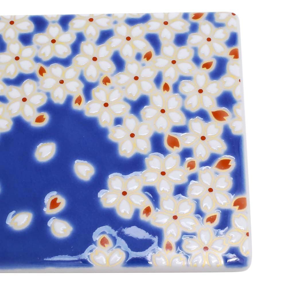 Made In Kutani Kutani Gosai Ceramic Square Flat Auspicious Cherry Wedding Grand Opening Japan, Ware, (five Colors), Porcelain, Coaster, Plate, Plate,