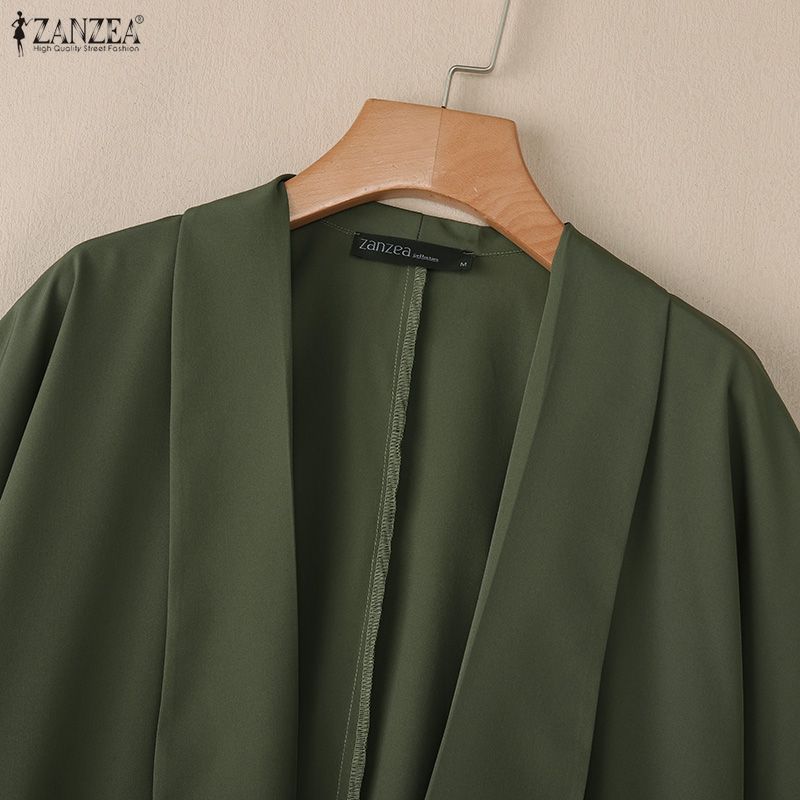 ZANZEA Women Turn Down Collar Loose Casual 3/4 Sleeve Cardigan Cover Ups