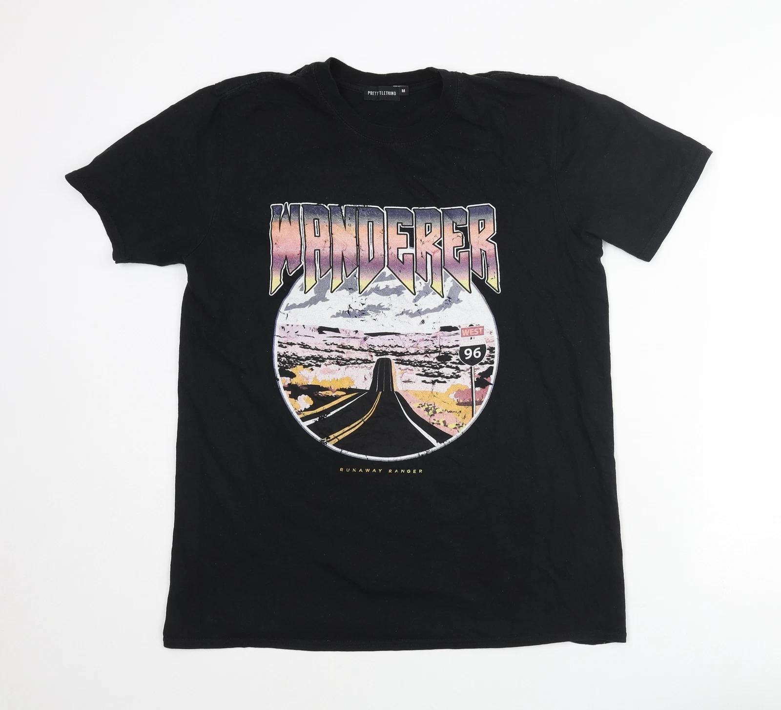 PRETTYLITTLETHING Womens Black Polyester Blend T-Shirt Size M - Wande 3XL