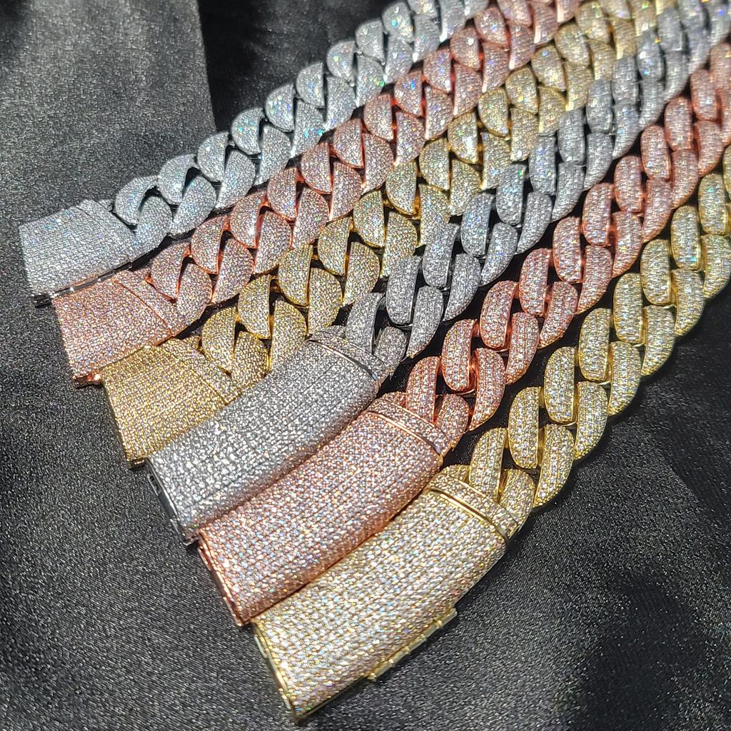 Módní Hip Hop Miami Kubánský Náhrdelník Řetízek Plný Diamantů 9mm 12mm 15mm 20mm 24mm Řetízky s Přívěskem Dlouhé Zapínání Spona Šperky Dárek