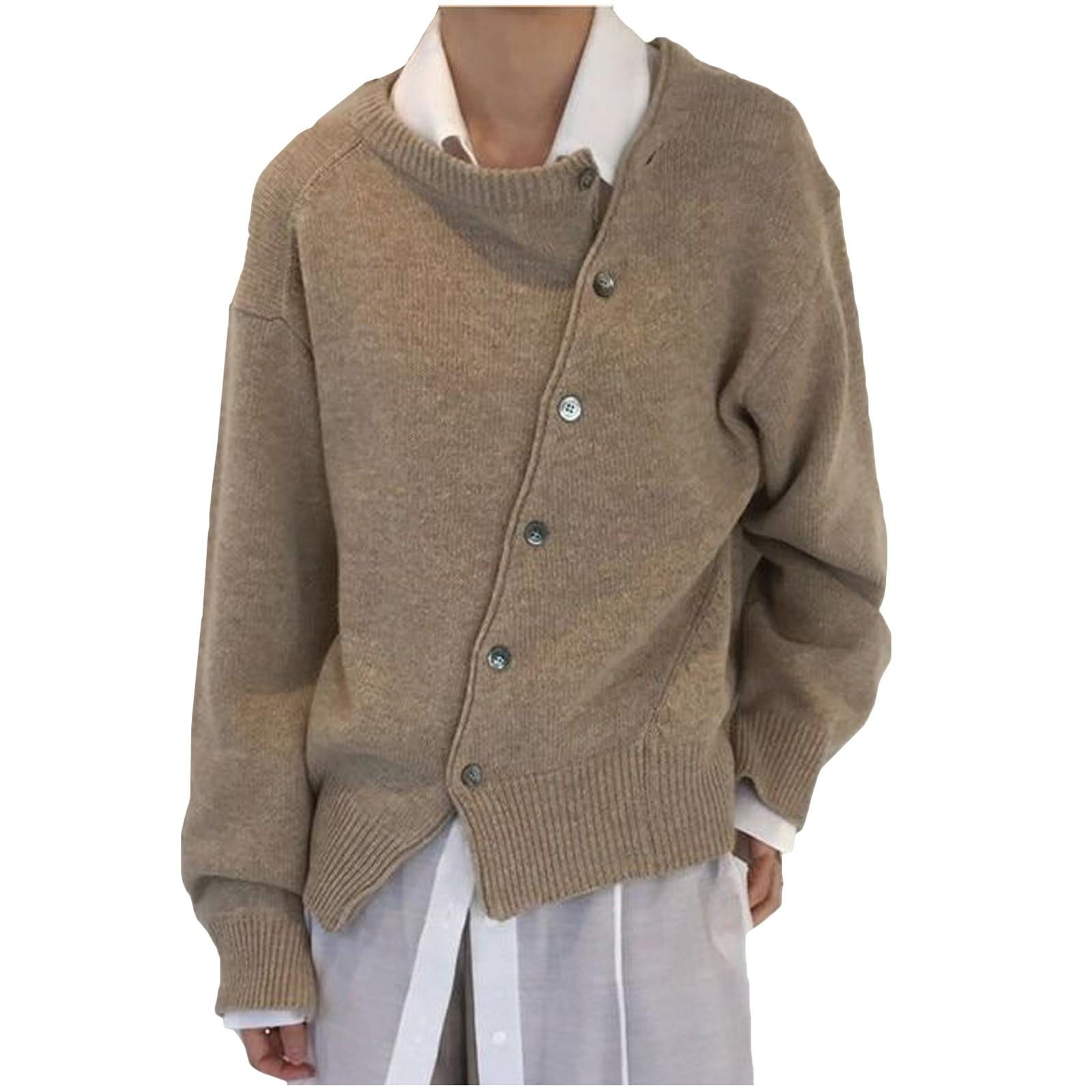 

Женский свитер нестандартной формы на пуговицах, кардиган, вязаная куртка с круглым вырезом M хаки