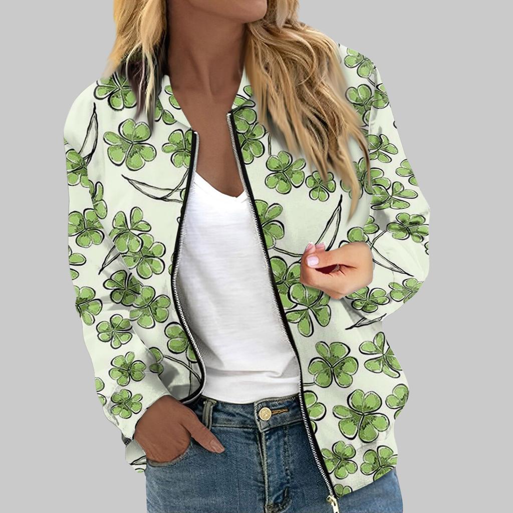 Dámské bundy s dlouhým rukávem lehký zip krátký vánoční potisk bunda ležérní prošívaná bunda s kapsami