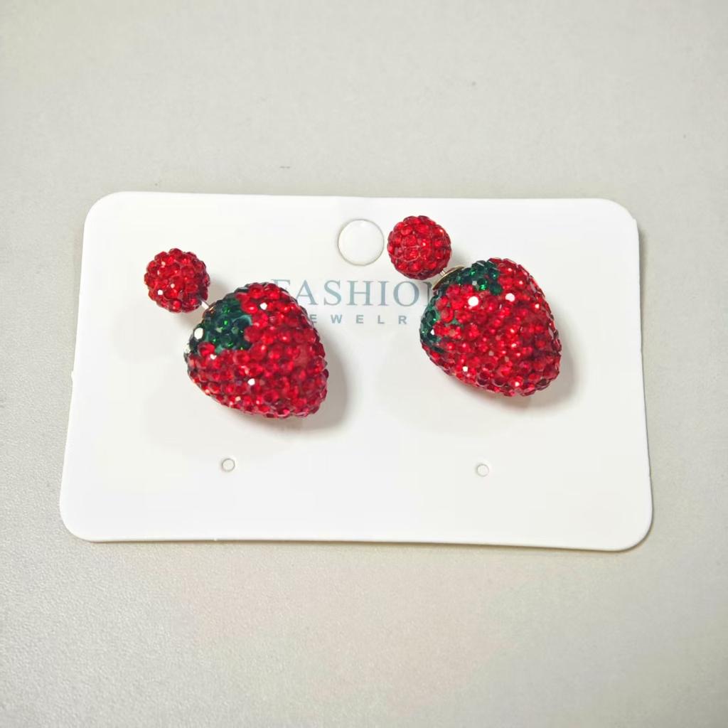 New Luxury Crystal Stud Earrings for Women Statement Geometric Strawberry Earrings Fashion Brincos Sweet Wedding Jewelry Gifts