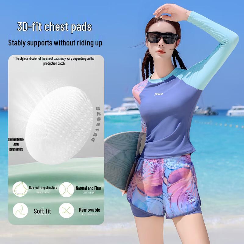 Xtep Women's Long-Sleeved Split Print Swimsuit
