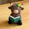 Highland Cow Figurine Reading Book Cattle Resin Statue Sculpture Home Office Decoration Ornament Book Lover Gifts